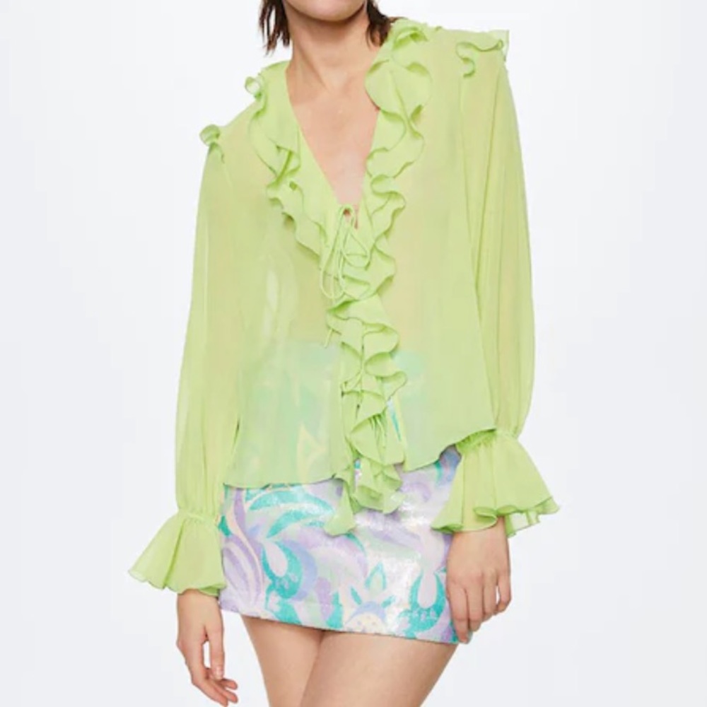 MANGO | Sheer Lime Green Blouse - Picture 2 of 5
